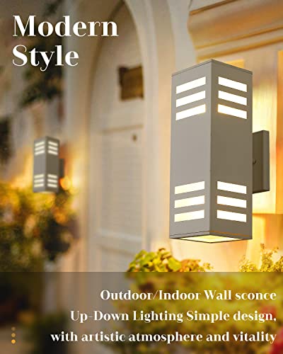 harriet Outdoor Wall Lights, Aluminum Modern Outdoor Wall Sconce Waterproof Rustproof, Up and Down Lighting Exterior Sconces Porch Lantern, Matte White Finish