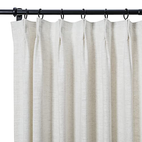 TWOPAGES 52 W x 96 L inch Pinch Pleat Unlined Darkening Drape Faux Linen Curtain Drapery Panel for Living Room Bedroom Meetingroom Club Theater Patio Door (1 Panel),Beige White