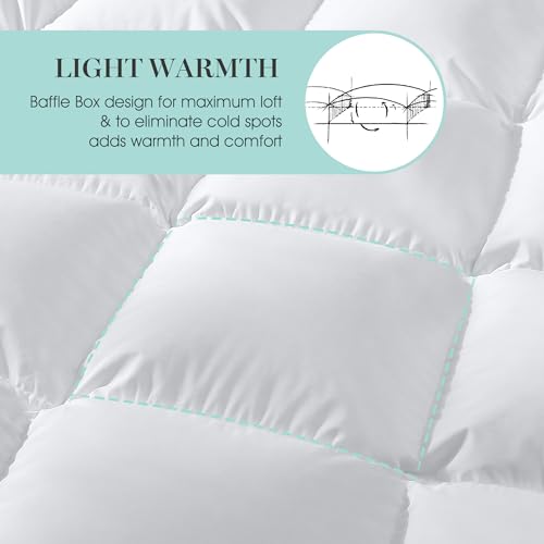 MARTHA STEWART 650 Fill Power Luxury Fluffy White Down Comforter - 300 Thread Count 100% Sateen Cotton Bedding Comforter, Light Warmth Duvet Insert with Corner Loops King Size Made in USA - 106" x 90"