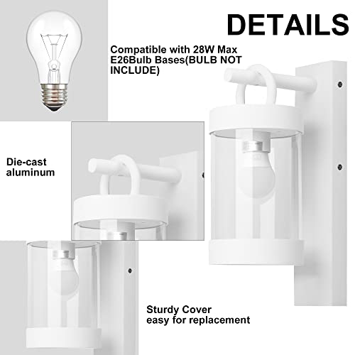 Lustrlach Dusk to Dawn Outdoor Wall Light White Modern Exterior Porch Light Fixture with Photocell E26 Bulb Base,IP44 Waterproof Patio Light for Outside Garage Front Door