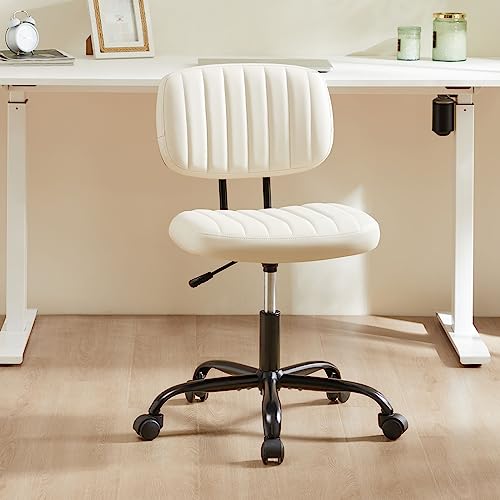 Armless Small Desk Chair - Home Office Chair with Wheels, PU Leather Low Back Task Chair with Lumbar Support, Adjustable Height 360° Rolling Swivel Computer Chair without Arm for Small Space