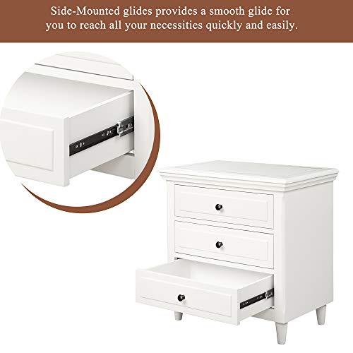 TITA-DONG 3 Drawer Wood Nightstand Set of 2, White Wood Bedside Table,3 Drawers Dresser Side End Table Cabinet Drawers Chest for Bedroom/Living Room/Office (Fully Assembled)