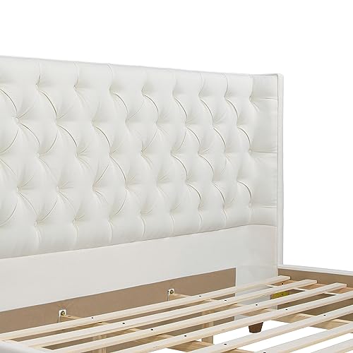 Jennifer Taylor Home Harmonie King Tufted Panel Bed Headboard and Footboard Set, Antique White Polyester