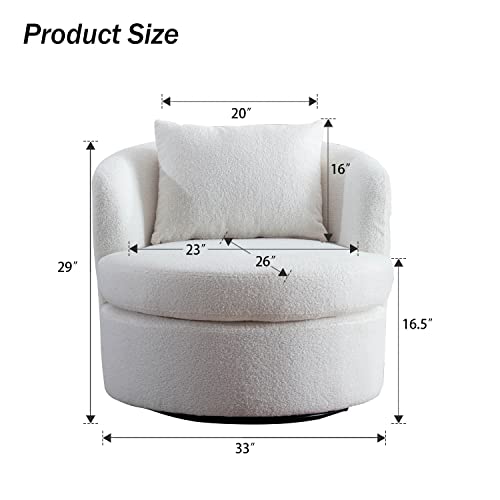 INZOY Swivel Barrel Chair for Living Room Set of 2, Comfy Round Accent Chair with Lamb Wool Fabric, Swivel Accent Chair Sherpa Chair with Plump Pillow, Swivel Round Chair with Removable Cushion, White