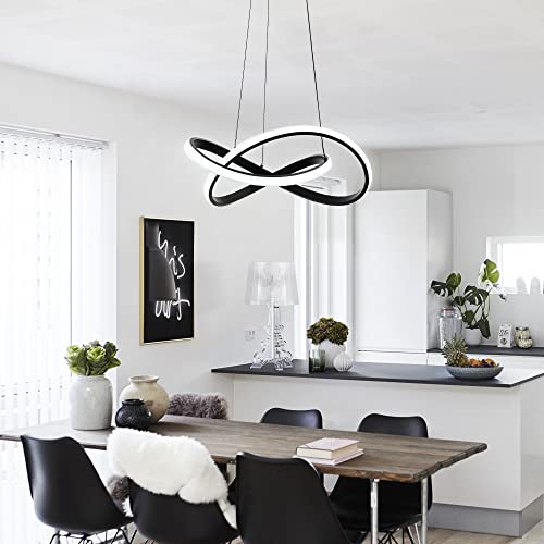 MAYNA Modern LED Pendant Light Fixture，Contemporary LED Chandelier with Irregular Ring Lights，Adjustable Hanging Lamp for Kitchen Dining Room Bedroom Kitchen Island Cafe, 6000K White