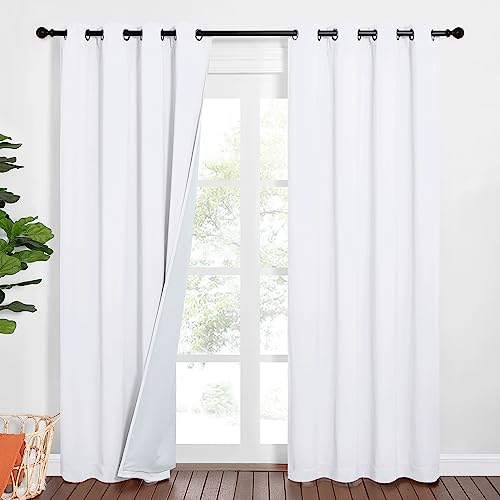 NICETOWN Sound Barrier 100% Blackout Divider Curtains 84", Noise, Heat and Cold Blocking Drapes with Felt Fabric Lining for Noise Reducing/Nursery/Daytime Sleep/Bedroom (White, 2 PCs, 52" Wide)