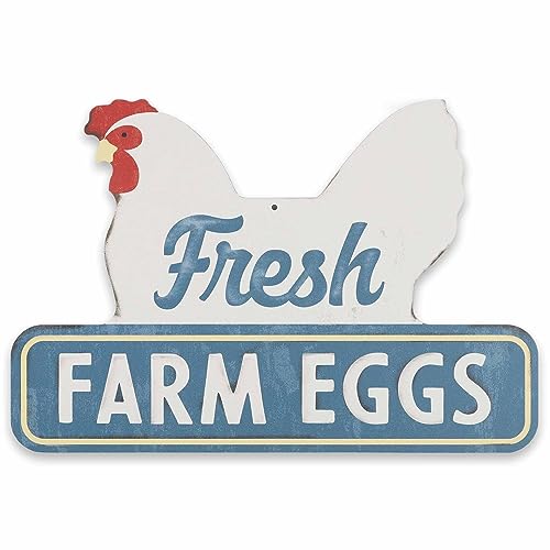 Fresh Farm Eggs Metal Sign - Vintage Farmhouse Kitchen Sign With Hen and Distressed Finish