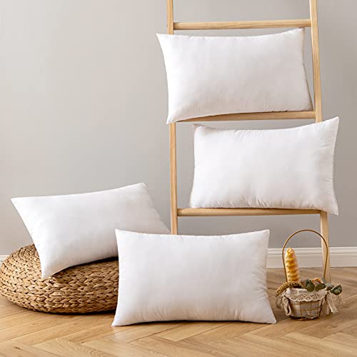 EMEMA Pack of 4 Throw Pillow Inserts Fluffy Plump Decorative Cushion Inner White Premium Stuffer Soft Rectangle Warm for Sleeping Bed Couch Sofa Bedroom 12x20 Inch 30x50 cm