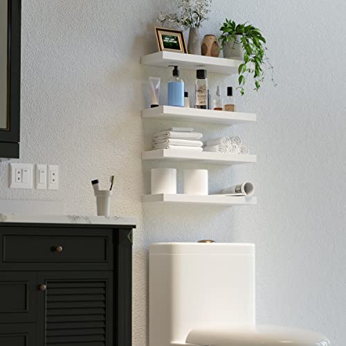 Boswillon White Floating Shelves for Wall, 4 Sets for Bedroom with Invisible Brackets for Wall Decor, Modern for Bathroom, Kitchen