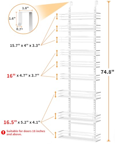 Moforoco White 9-Tier Over The Door Pantry Organizer, Pantry Organization And Storage, Metal Hanging Spice Rack Shelves Door, Home & Kitchen Essentials, Laundry Room Bathroom Organization…