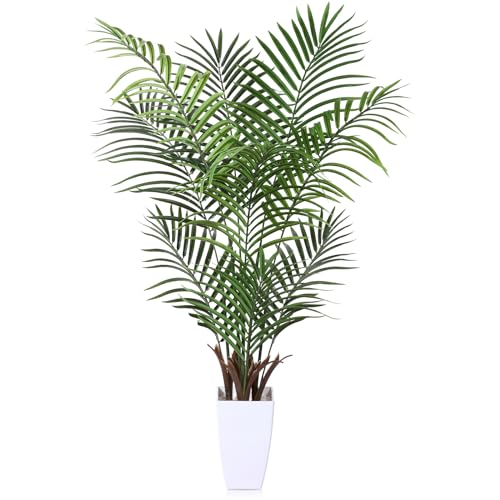 Kazeila Artificial Palm Tree 4FT Tall Faux Tropical Palm Plant with White Taper Planter Fake Greenery Potted Plant for Home Office Decor Indoor