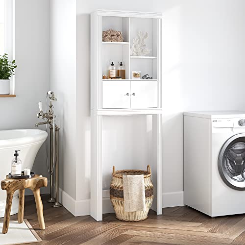 Spirich Over The Toilet Storage Cabinet, Above Toilet Storage Cabinet with Doors, Freestanding Bathroom Space Saver, White