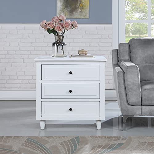 EPOFIT 3 Drawer Wooden Nightstand Set of 2, White Wood Bedside Table with Solid Pine Wood Legs, 3 Drawers Dresser Side End Table Cabinet Drawers Chest for Bedroom, Living Room, Fully Assembled