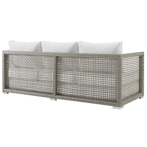 Modway EEI-2923-GRY-WHI Aura Outdoor Patio Wicker Rattan Sofa, Gray White