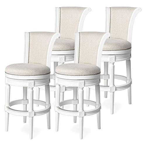 Maven Lane Pullman Wooden Swivel Kitchen Stool, Alabaster White Finish, Set of 4