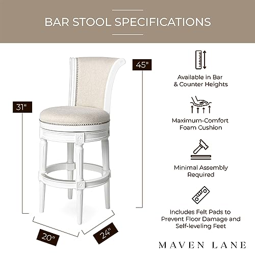 Maven Lane Pullman Wooden Swivel Kitchen Stool, Alabaster White Finish, Set of 4