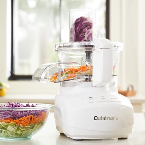 Cuisinart 9-Cup Continuous Feed Food Processor with Fine and Medium Reversible Shredding and Slicing Disc, Universal Blade, Continuous-Feed Attachment, and In-Bowl Storage (White)