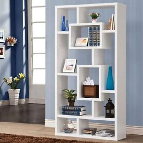 10 Shelves Bookcase Sturdy Storage White 52 X 63 Casual Wood Painted