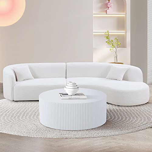 JURMALYN Modern Coffee Table White Round Wooden Drum Coffee Tables Oversize Circle Side Tables Accent End Table Set for Living Room Apartment Mall (Matte White)