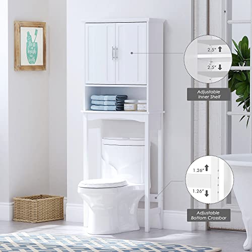 Spirich Over The Toilet Storage Cabinet, Bathroom Shelf Over Toilet, Bathroom Organizer Space Saver, White