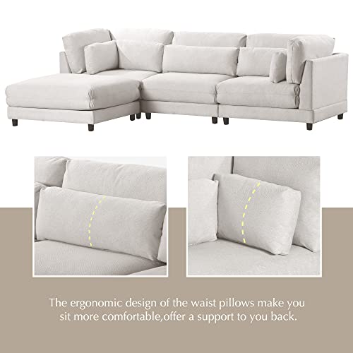 Merax 2 Pieces L Shaped Sofa with Removable Ottomans and Comfortable Waist Pillows, Beige