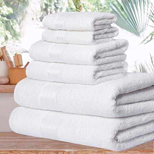 Belizzi Home Ultra Soft 6 Pack Cotton Towel Set, Contains 2 Bath Towels 28x55 inch, 2 Hand Towels 16x24 inch & 2 Wash Coths 12x12 inch, Ideal Everyday use, Compact & Lightweight - White