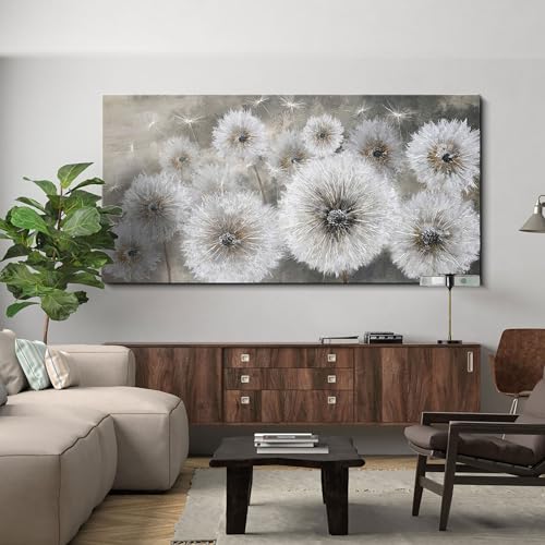 yiijeah White Dandelion Wall Decor - Large Wall Art - 30x60 Inches - Framed Picture Artwork - Wall Art for Living Room Office Bedroom - Extra Large Size - Canvas Wall Decor