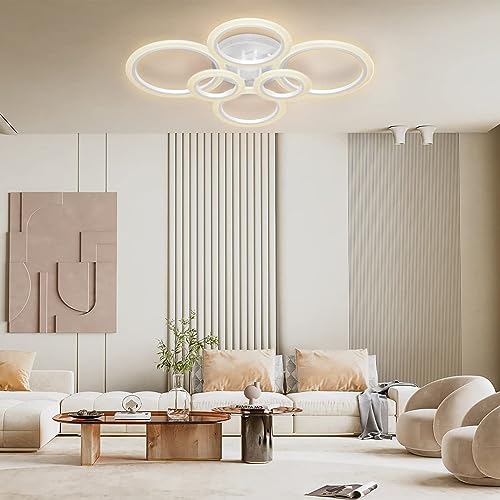 OUQI LED Ceiling Light 72W LED Ceiling Lamp 6400LM White 6 Rings Lighting Fixture for Living Room,Bedroom,Dining Room,Dimmable Remote Control,3 Color