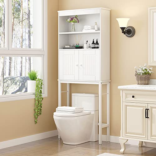 DMIDYLL Over The Toilet Storage Cabinet with Double Doors and Adjustable Shelves, Bathroom Storage Cabinet Over The Toilet, Toilet Organizer, White Wood