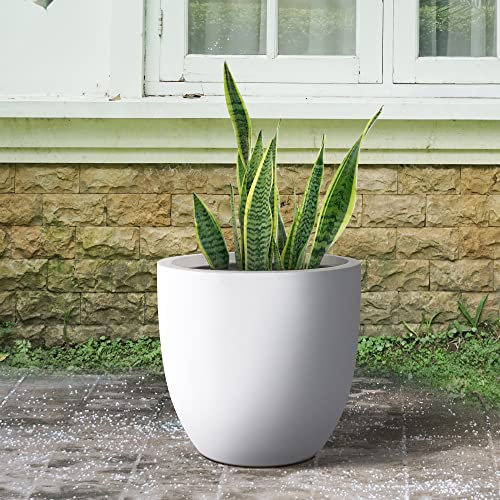 Kante 18" Dia. Large Pure White Concrete Planter, Outdoor Indoor Modern Round Plant Pots, Lightweight, Heavy Duty, Weather Resistant, Seamless with Drainage Hole (RC0050C-C80011)