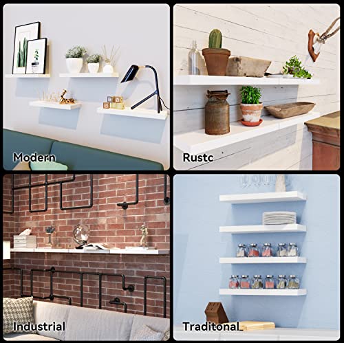 Boswillon White Floating Shelves for Wall, 4 Sets for Bedroom with Invisible Brackets for Wall Decor, Modern for Bathroom, Kitchen