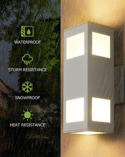 harriet Outdoor Wall Lights, Aluminum Modern Outdoor Wall Sconce Waterproof Rustproof, Up and Down Lighting Exterior Sconces Porch Lantern, Sanded White Finish