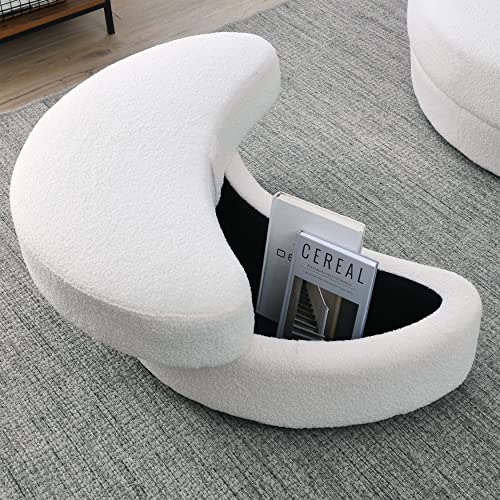 HomSof Swivel Accent Barrel Modern Grey Sofa Lounge Club Big Round Chair with Storage Ottoman Linen Fabric for Living Room Hotel with Pillows, White