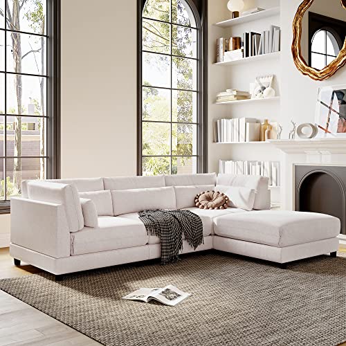 Merax 2 Pieces L Shaped Sofa with Removable Ottomans and Comfortable Waist Pillows, Beige