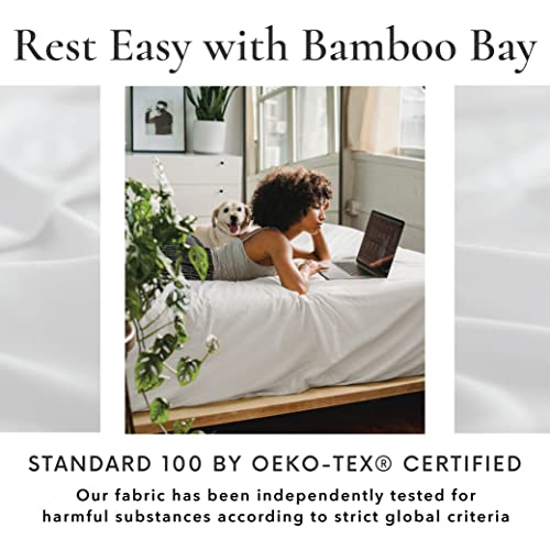 Bamboo Bay Luxury Bamboo Sheets King Size - 6 Piece Ultra Soft Cooling Sheets for Hot Sleepers - 100% Organic Bamboo Sheet Set Fits Up to 16" Deep Pocket - Eco Friendly - White