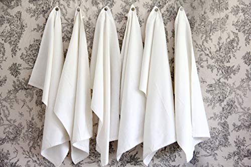 TARAN LIVING White Kitchen Towel Set - 18 x 28 inch, Pack of 6 Cotton Fabric Dish Tea Towels Soft and Absorbent Machine Washable for Cleaning Drying Also use in DIY Crafts & Embroidery Cloths