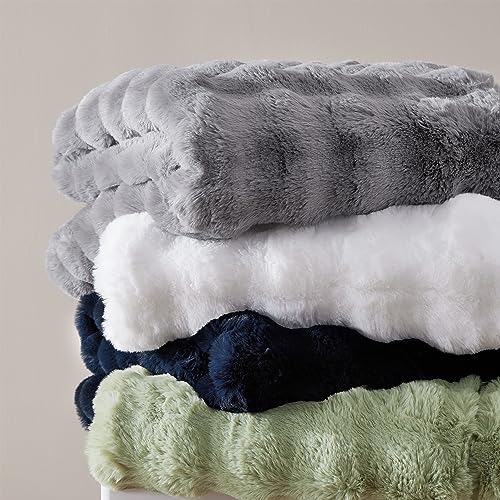 CozyBloom Luxury Soft Faux Fur Throw Blanket for Couch, Decorative Cozy Plush Long Shaggy Fluffy Blanket, Solid Comfy Fleece Furry Blanket, Reversible Thick Warm Blanket for Winter, Washable, White