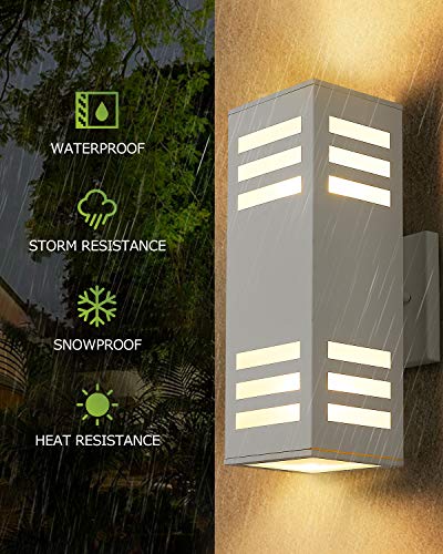 harriet Outdoor Wall Lights, Aluminum Modern Outdoor Wall Sconce Waterproof Rustproof, Up and Down Lighting Exterior Sconces Porch Lantern, Matte White Finish