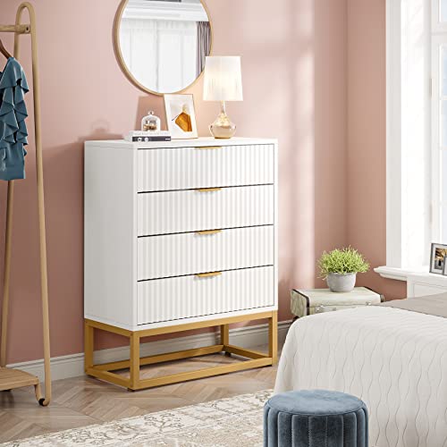 Tribesigns 6 Drawer Chest, Modern Dresser for Bedroom, White Gold Wood Storage Chest of Drawers for Bedroom, Hallway, Closet (2PCS)