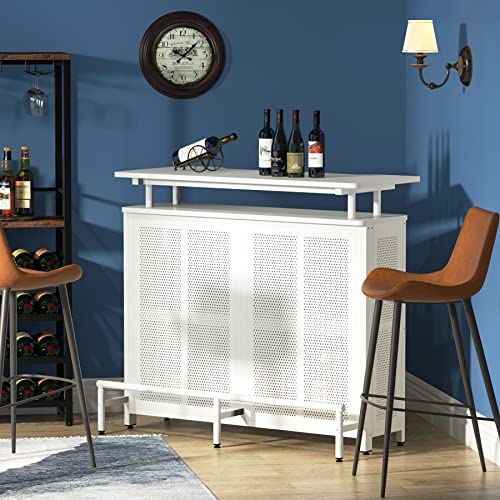 Tribesigns Home Bar Unit, 3 Tier Liquor Bar Table with Stemware Racks and Wine Storage Shelves, Wine Bar Cabinet Mini Bar for Home Kitchen Pub (White)