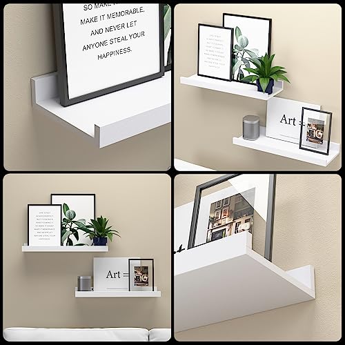 Boswillon Floating Shelves Wall Mounted Set of 2, Modern White Shelves for Bedroom, Nursery Shelves with Lip, Display Picture Ledge Shelf for Wall Decor Living Room Bathroom Kitchen - White