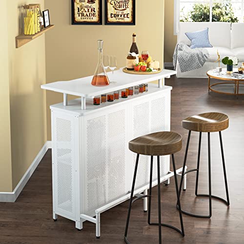 Tribesigns Home Bar Unit, 3 Tier Liquor Bar Table with Stemware Racks and Wine Storage Shelves, Wine Bar Cabinet Mini Bar for Home Kitchen Pub (White)