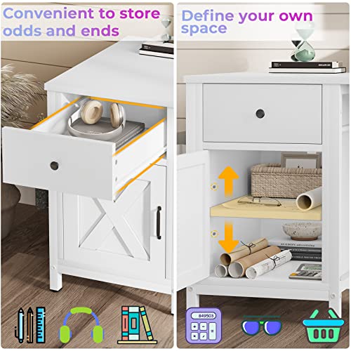 SEDETA L Shaped Computer Desk, Convertible 86.6" Home Office Desk or Corner Desk, Office Desk with Drawer, Power Strip, Storage Cabinet & Storage Bag, White