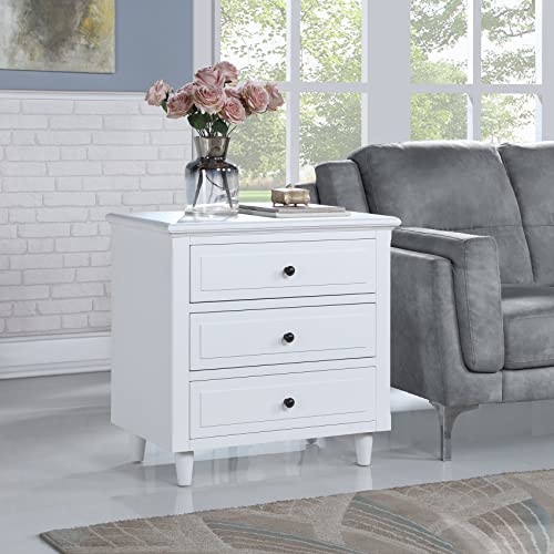 EPOFIT 3 Drawer Wooden Nightstand Set of 2, White Wood Bedside Table with Solid Pine Wood Legs, 3 Drawers Dresser Side End Table Cabinet Drawers Chest for Bedroom, Living Room, Fully Assembled