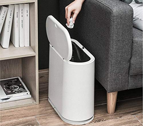 PENGKE Slim Plastic Trash Can 2.7 Gallon Garbage Can with Press Top Lid,White Modern Waste Basket for Bathroom,Living Room,Office and Kitchen