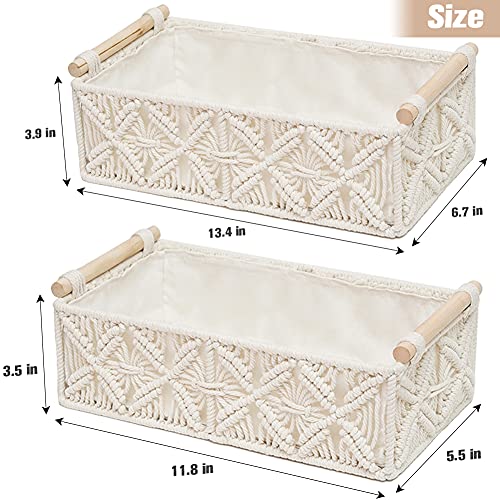 Macrame Boho Decor Bathroom Baskets for Organizing Woven Decorative Basket for Countertop Toilet Paper Basket for Tank Top for Home Decor Bedroom Nursery Livingroom Entryway (Set of 2)