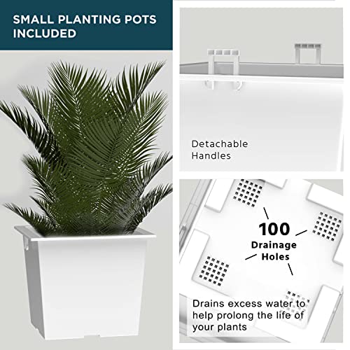 Verel Set of 2 Tall Outdoor Planters - 24 Inch Large Outdoor Planter with Small Planting Pots – Indoor and Outdoor Rectangular Flower Pots for Front Door, Porch, Patio and Deck (White)