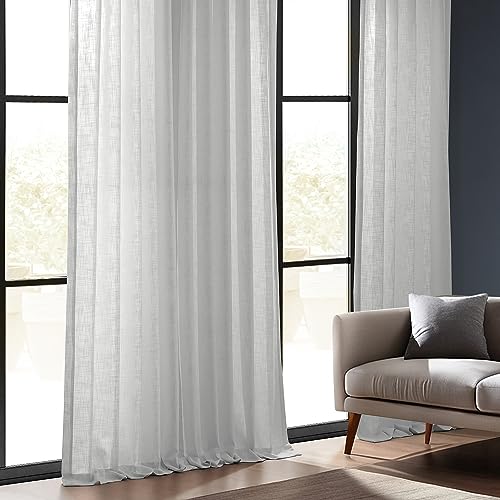 HPD Half Price Drapes Semi Sheer Faux Linen Curtains for Bedroom 96 inches Long Light Filtering Living Room Window Curtain (1 Panel), 50W x 96L, Rice White