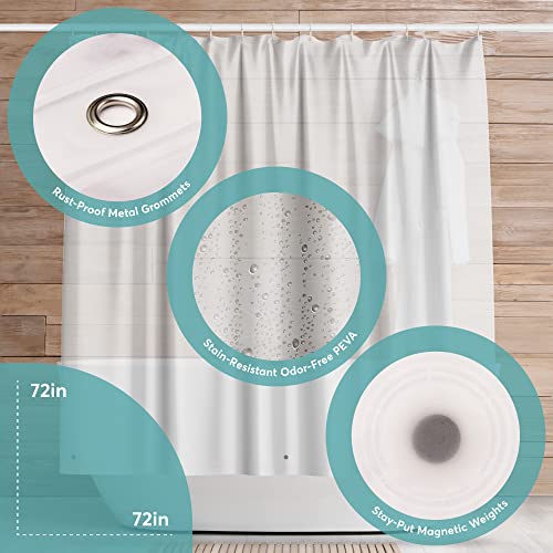 BigFoot Shower Curtain Liner – 72 x 72 PEVA Heavy Duty Shower Curtain with Rustproof Metal Grommet and 3 Magnetic Weights – Odor Free and Compatible with Standard Showers, White