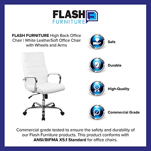 Flash Furniture Whitney High Back Desk Chair - White LeatherSoft Executive Swivel Office Chair with Chrome Frame - Swivel Arm Chair